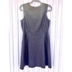 Theory Charcoal Grey wool Plaid Sheath Dress Size 10 Sleeveless Business Casual